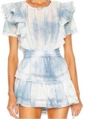 LoveShackFancy Natasha Ruffle Mini Dress in Blue Tie-Dye